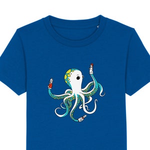 Kinder-T-Shirt "Oktopus" blau, bedrucktes T-Shirt, bedrucktes Shirt, Biobaumwolle, Tiere