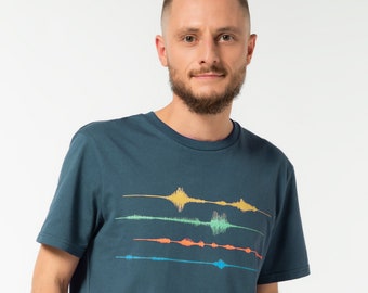 T-shirt in petrol, sound wave, printed, screen printed, musician