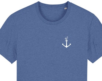 T-Shirt "Anker", blau meliert, Männershirt, Herrenshirt, bedruckt, Siebdruck, T-Shirt