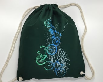 Sale: gym bag "bicycles", forest green, wheels, cycling