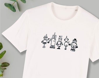 Robot T-shirt in cream white, screen printed, printed, unisex, men's shirt, technology, print