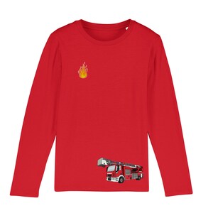 Children&#39;s long-sleeved shirt &quot;Fire Department&quot; red, long-sleeved shirt for children, children&#39;s clothing