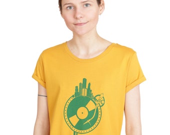 Shirt "Weltscheibe", Frauen TShirt bedruckt, Siebdruck, Damenshirt, Musikprint