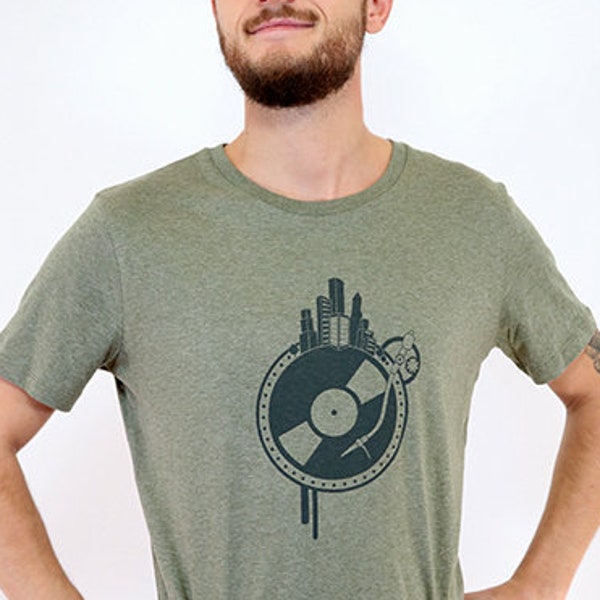 T-shirt World Disc, en vert olive chiné, durable, record, T-shirt, hommes, hommes