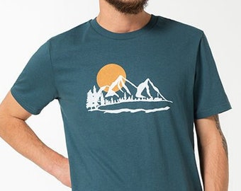 T-shirt mountain air, petroleum, mountains, printed, nature motif, men's shirt, printed T-shirt, modern print