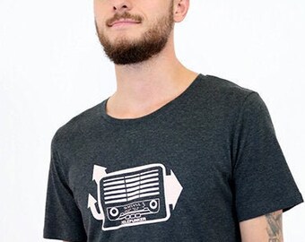 T-shirt, radio, antracite, camicia a maniche corte, stampa musicale, camicia da uomo, camicia stampata