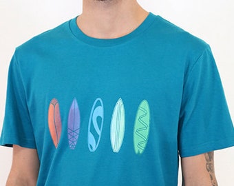 T-shirt surfboard in turquoise, organic, screen printing, printed, T-shirt men, men