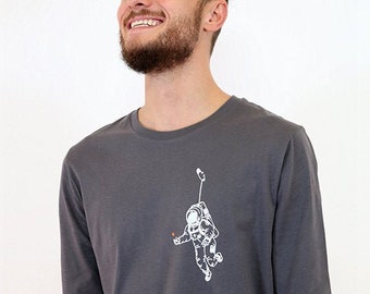 Langarmshirt „Kosmonaut“, grau, Männershirt, Herrenshirt, bedruckt, Siebdruck, T-Shirt