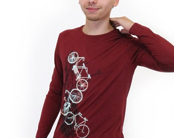 Long-sleeved shirt "Bikes" wine-red, cycling, men