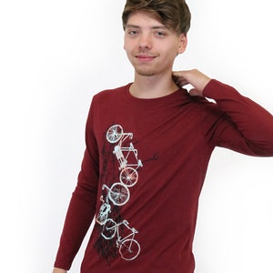 Maglia a maniche lunghe &quot;Bikes&quot; rosso vino, ciclismo, uomo