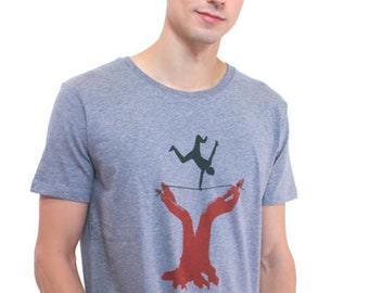 Slackline - T-Shirt, grau meliert, Unisex, bedrucktes Shirt, sportlich, Hobby