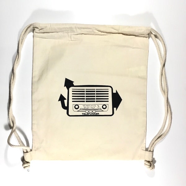 Turnbeutel Retro-Radio, naturfarben, Rucksack, Musik, Beutel bedruckt, Siebdruck