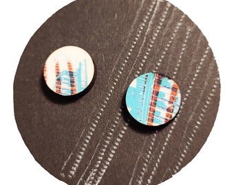 Ear studs, round, printed, artistically designed motif, earring, jewelry, designer jewelry