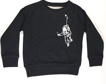 Kinder-Sweatshirt, Kosmonaut, Astronaut, dunkelgrau meliert, Kindershirt, Siebdruck