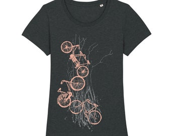 Shirt "Fahrräder", grau, Damenshirt, Fahrräder, bedruckt, Siebdruck, Frauen, Rundhalsausschnitt, Kurzarm