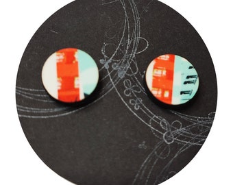 Ear studs, round, printed, artistically designed motif, earring, jewelry, earring