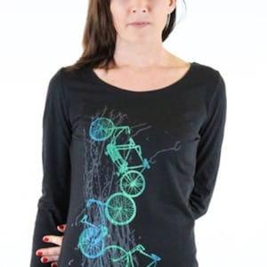 Long-sleeved shirt &quot;Bicycles&quot;, women&#39;s shirt, black, screen print, sporty