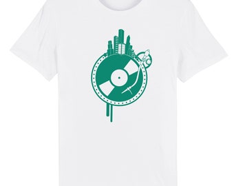 Weltscheibe T-Shirt, weiß, Herren, Kurzarmshirt, Platte, Vinyl