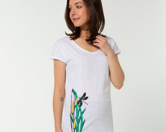 Damenshirt, weiß “Libelle“, T-Shirt, bedruckt, TShirt, Bio-Baumwolle, Siebdruck
