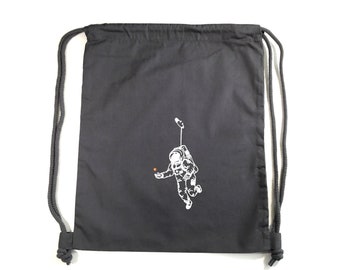 cosmonaut gym bag, grey, astronaut, small star, screen print, cosmonaut, cotton, robust, bag