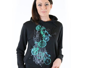 "Bicycles" sweatshirt, black, hoodie, hooded sweatshirt, cyclists, women, women