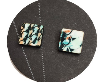 Earrings, square, printed, artistically designed motif, earring, jewelry, designer jewelry