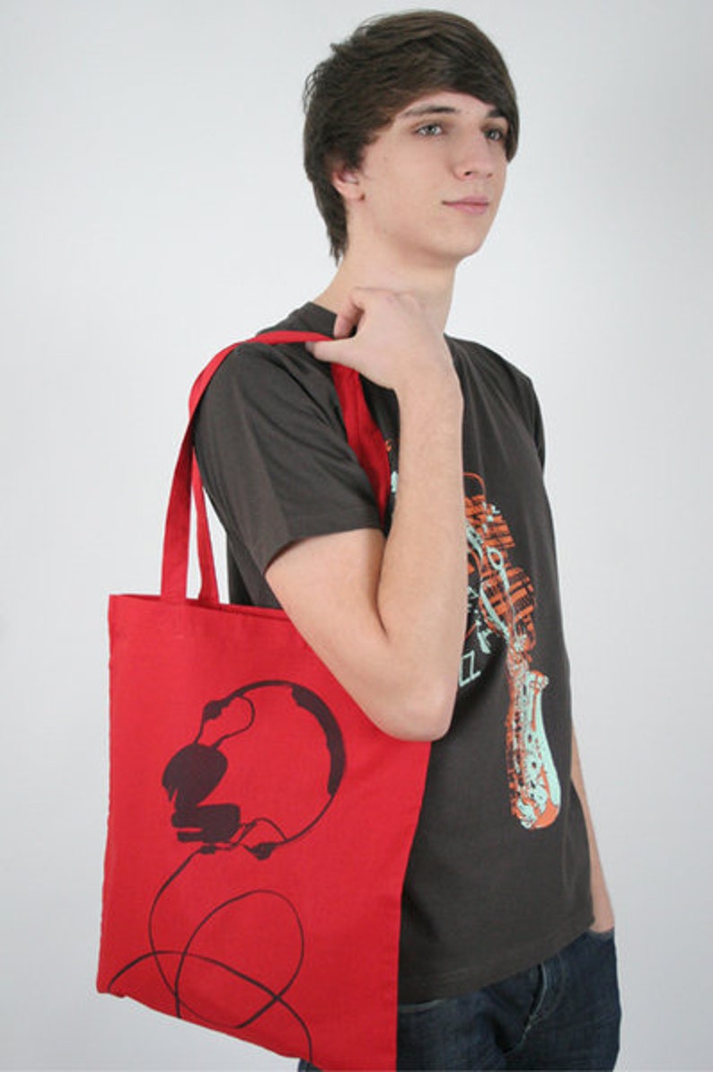 Sale: bag headphones, red, carrying bag, jute bag, cotton bag, shopper image 1