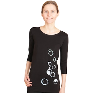 3/4 arm shirt soap bubbles, T-shirt, black, women&#39;s shirt printed with screen print