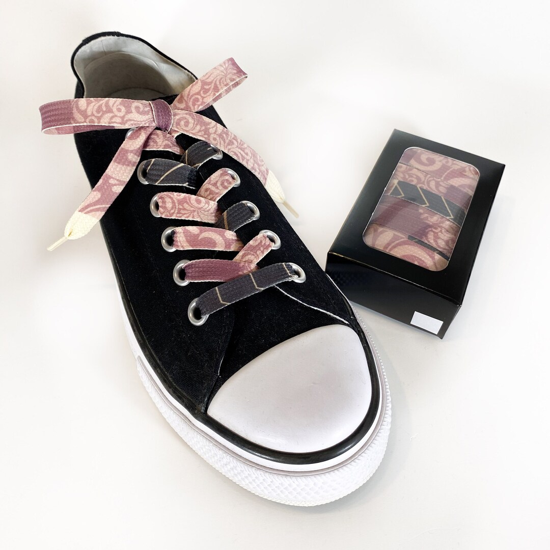 Shoelaces, 100 Cm Long, pink Ornaments, Unique Pieces, Handprinted, High Quality, Flat Laces