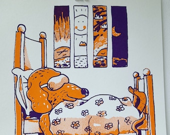 Schlafender Hund Illustration/Zweifarbiger Siebdruck, 21 x 21 cm, Limitierte Auflage 2023