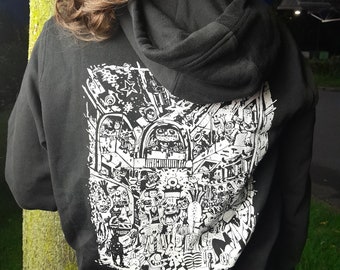 Partydome Hoodie, Kapuzenpullover, Kapuzi, Fairtrade Bio, Rückendruck, Schwarz