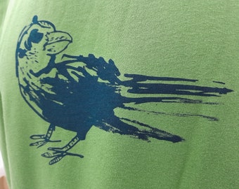 T-Shirt „Spatz“ ,  Fairtrade Shirt aus Biobaumwolle, vegane Druckfarben Handmade Siebdruck,