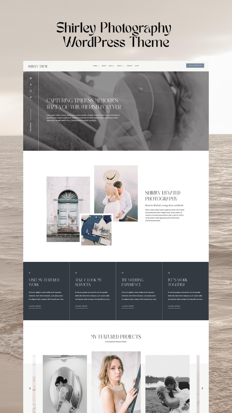 Photography Wordpress Theme Shirley / Divi Child Theme / Event Planners / Wedding Photography / Florist / Stylist