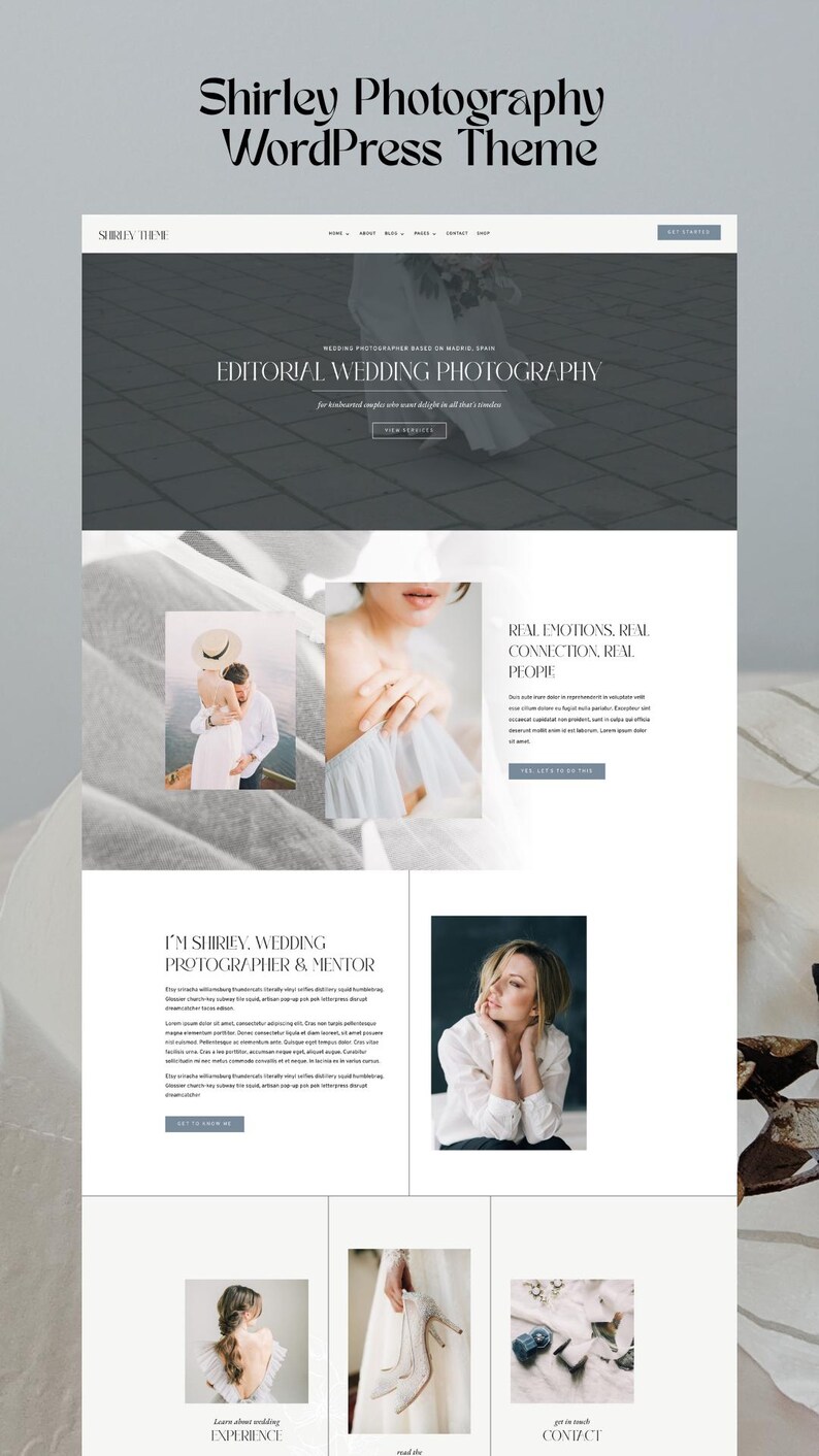 Website Photography Theme Shirley / Divi Child Theme / Event Planners / Wedding Photography / Florist / Stylist
