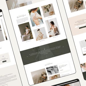 May include: A website for a wedding photographer showcasing images of brides in various wedding dresses. The website features a light brown background with a green banner and a section titled "The Latest Post".
