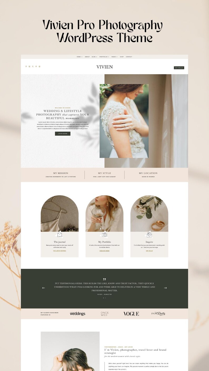 Photography WordPress Template Vivien Pro / Divi Child Theme / Event Planner / Florist /Wedding Photography / Stylist image 3