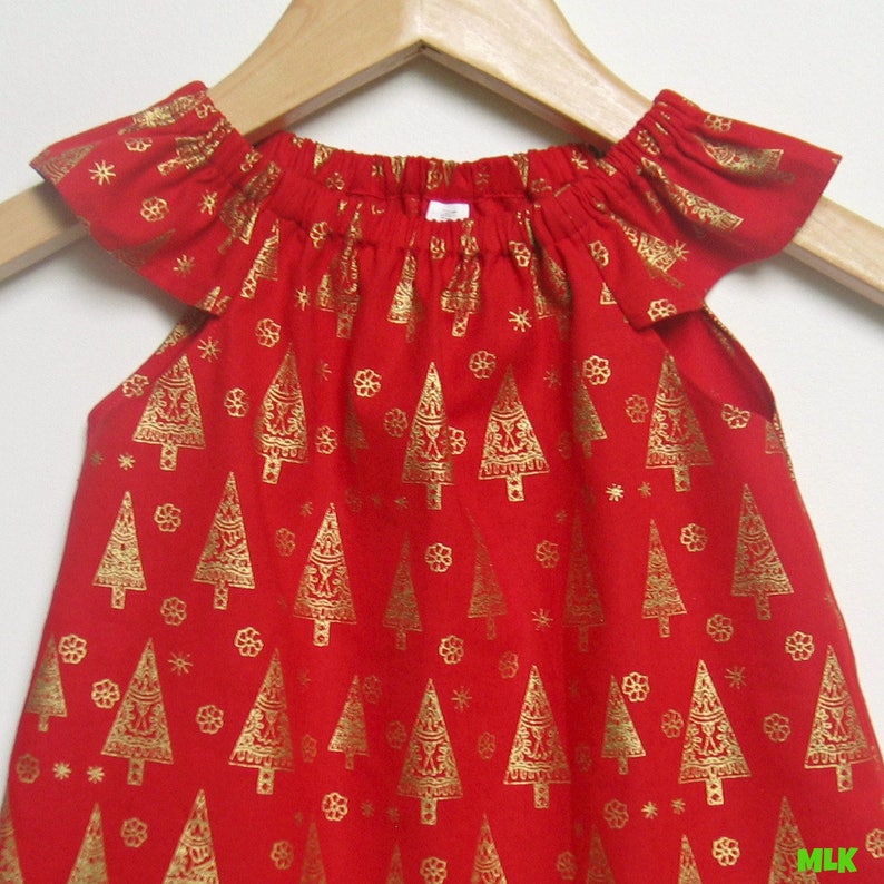 Christmas Dress Baby Girls Red and Gold Christmas Tree Christmas dress in size 1 Last one!