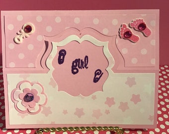 Baby Girl Card. Handmade Baby Girl Cards. Handmade Card. Pop Up Card, Baby Girl Cards. Handmade Baby Card.