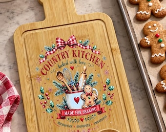 Christmas Kitchen Decor, Decorative Bamboo Cutting Board, Country Kitchen Christmas Sign, Gingerbread Decor, Farmhouse Holiday Gift