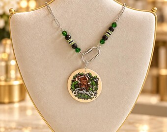 Football Mom Necklace, Green Black Football Fan Jewelry, Beaded Game Day Necklace, School Spirit Gift for Her