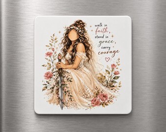 Christian Inspirational Magnet – Walk in Faith, Stand in Grace, Carry Courage–UV Printed Aluminum– Faith Gift for Women– Bible Inspired