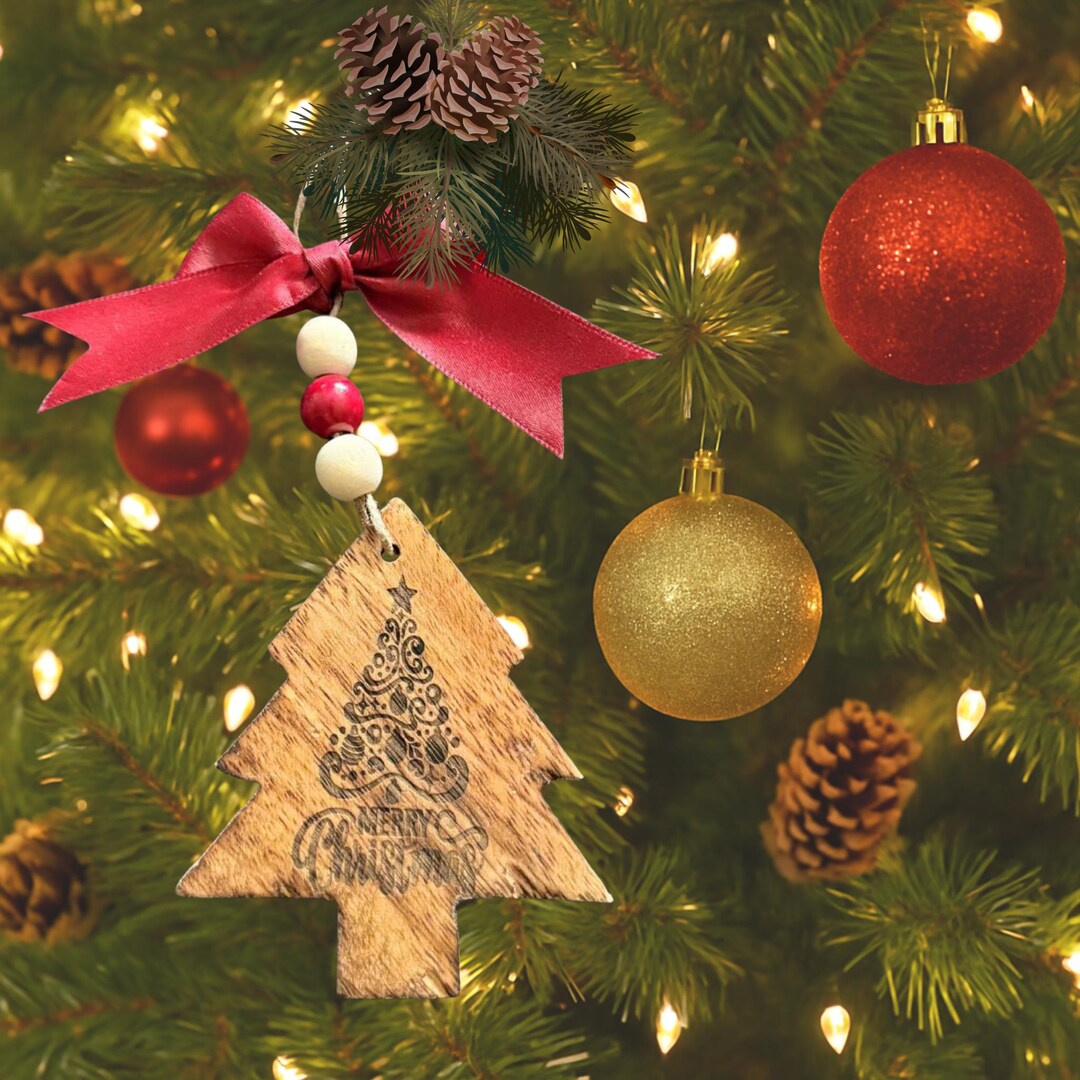 Rustic Wooden Christmas Tree Ornament “merry Christmas” Engraved Tree W ...