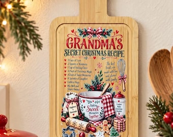 Grandma's Christmas Recipe Cutting Board, Christmas Kitchen Decor, Grandma Gift, Holiday Baking Sign, Sentimental Christmas Gift