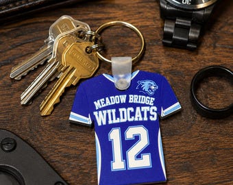 Custom Jersey Keychain | Personalized Sports Key Ring | Upload Your Team Jersey Front & Back | Football Basketball Baseball Cheer Gift