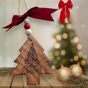 Vintage Wood Christmas Tree Ornament Merry Christmas