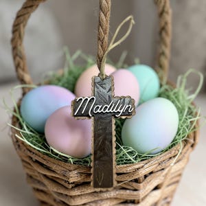 Personalized Cross Easter Basket Tag | Custom Name Cross Ornament | Christian Easter Basket Tag | Baptism Gift Tag | Religious Easter Decor