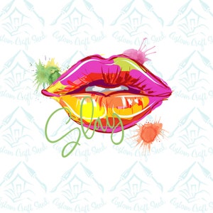 May include: A colorful illustration of a pair of lips with the word "Slay" written in green below. The lips are pink, red, and yellow with watercolor splatters in the background.