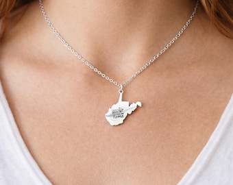 Personalized West Virginia Necklace – Stainless Steel WV State Pendant – Custom Engraved Mountain State Jewelry – Country Roads Gift for