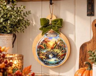 Autumn’s Whisper Mini Chopping Board Decor, Fall Cottage Kitchen Decor, UV Printed Bamboo Sign, Autumn Wall Hanging, Fall Gift