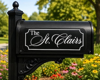Custom Engraved Mailbox Address Sign | 12x4 Matte Black Aluminum House Plaque | Personalized Family Name | Outdoor Weatherproof Mailbox Sign
